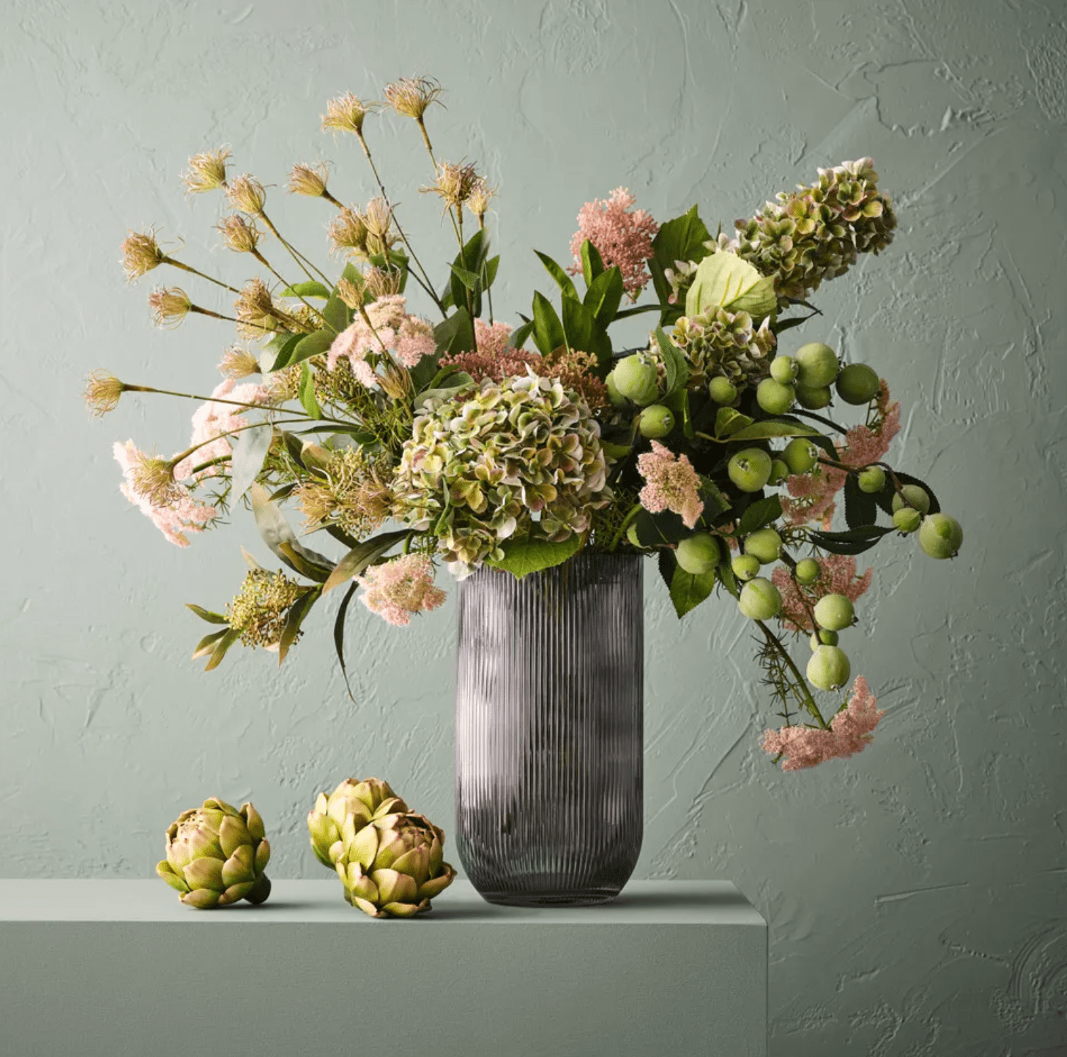 Haven & Space Berry ARTIFICAL FLOWERS Green/Purple Hydrangea Cone Spray