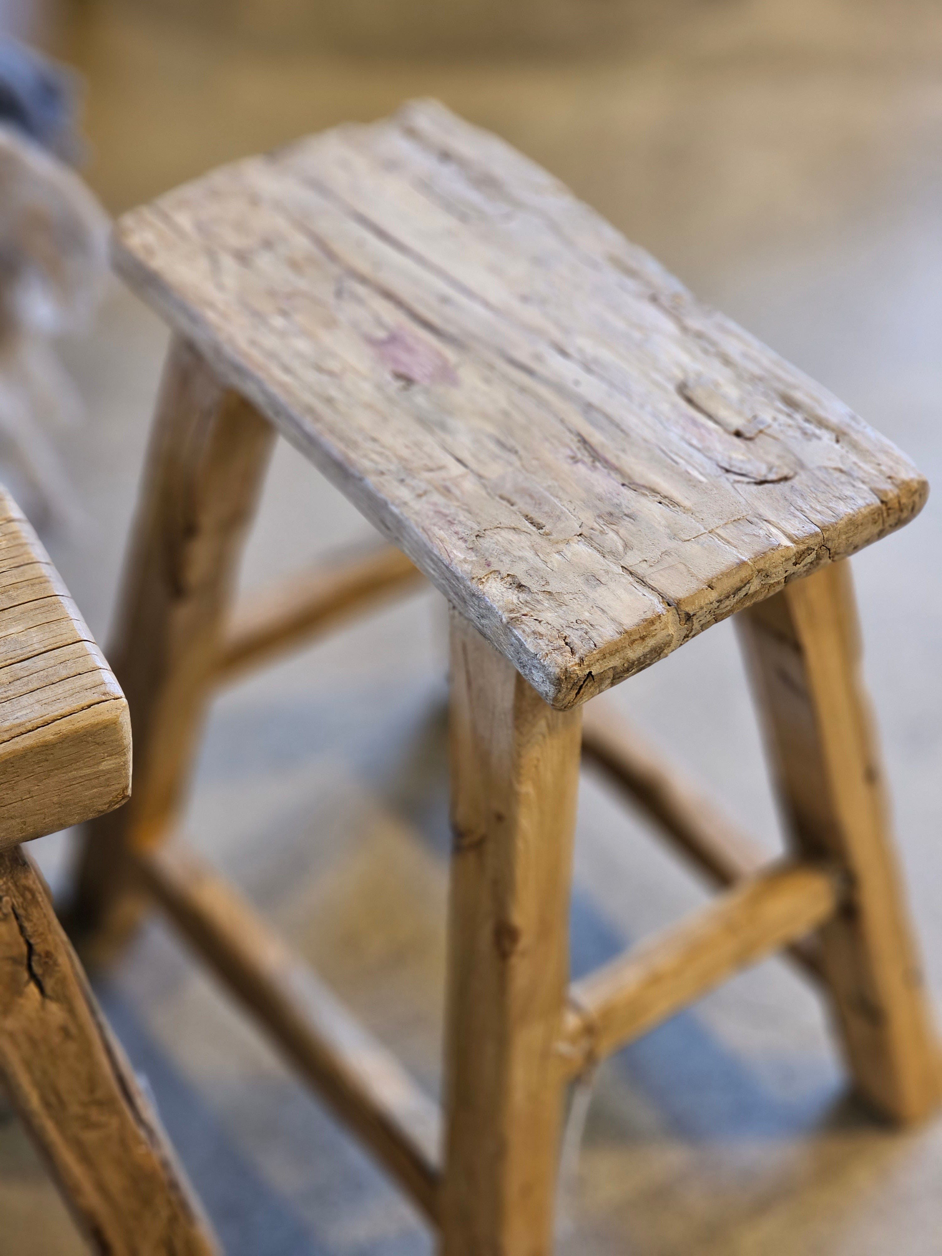 Haven & Space Berry CHINESE AN Natural Rustic Elm Stool