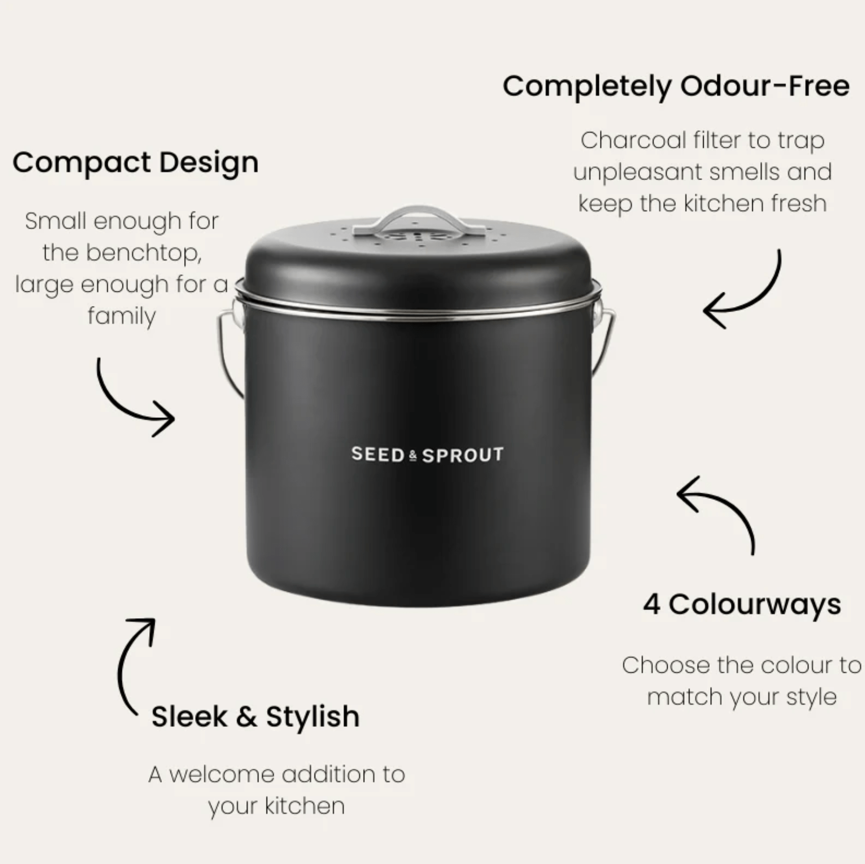 Haven & Space Berry KITCHEN Kitchen Compost Bin | Liquorice