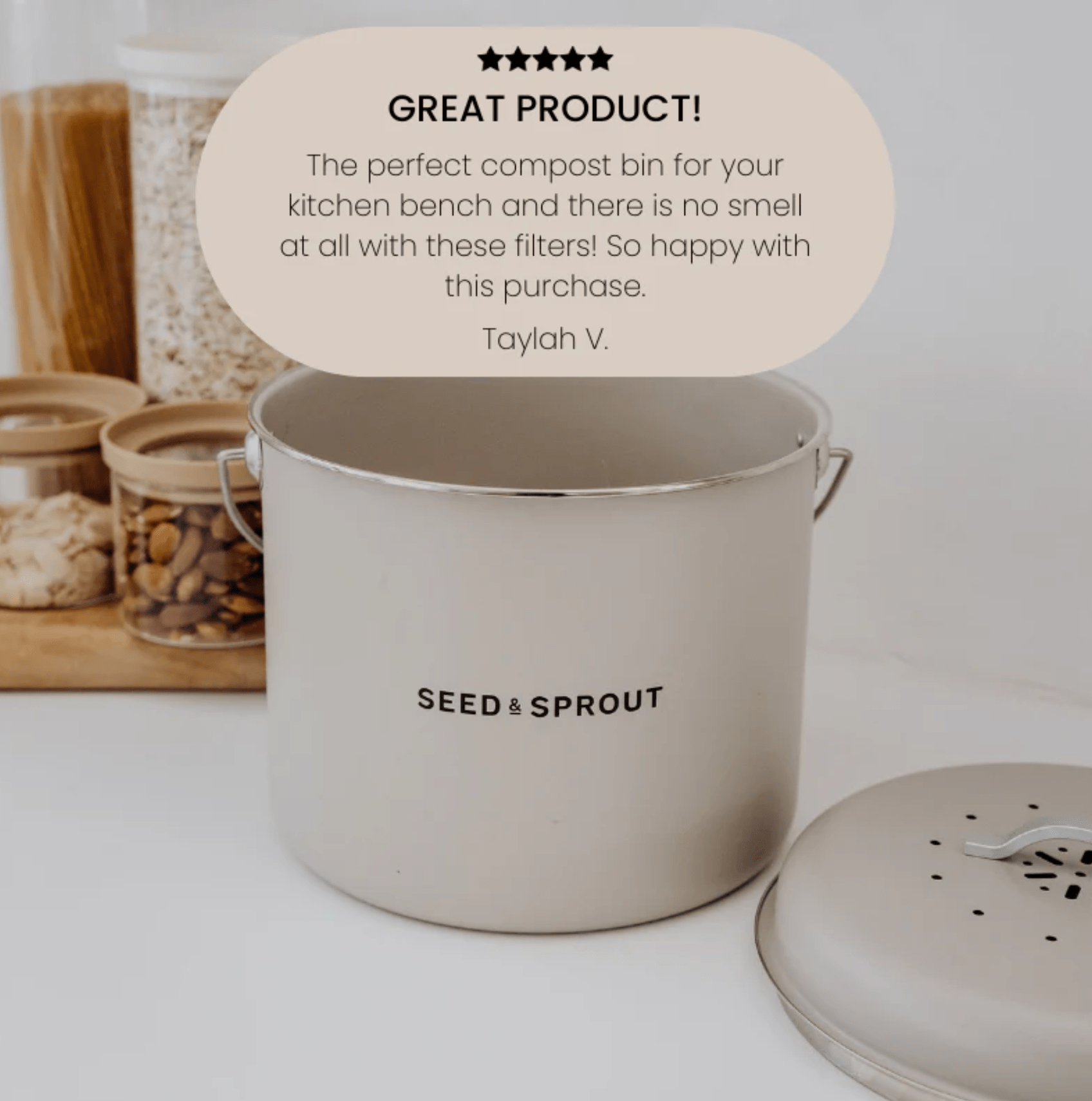 Haven & Space Berry KITCHEN Kitchen Compost Bin | Mushroom