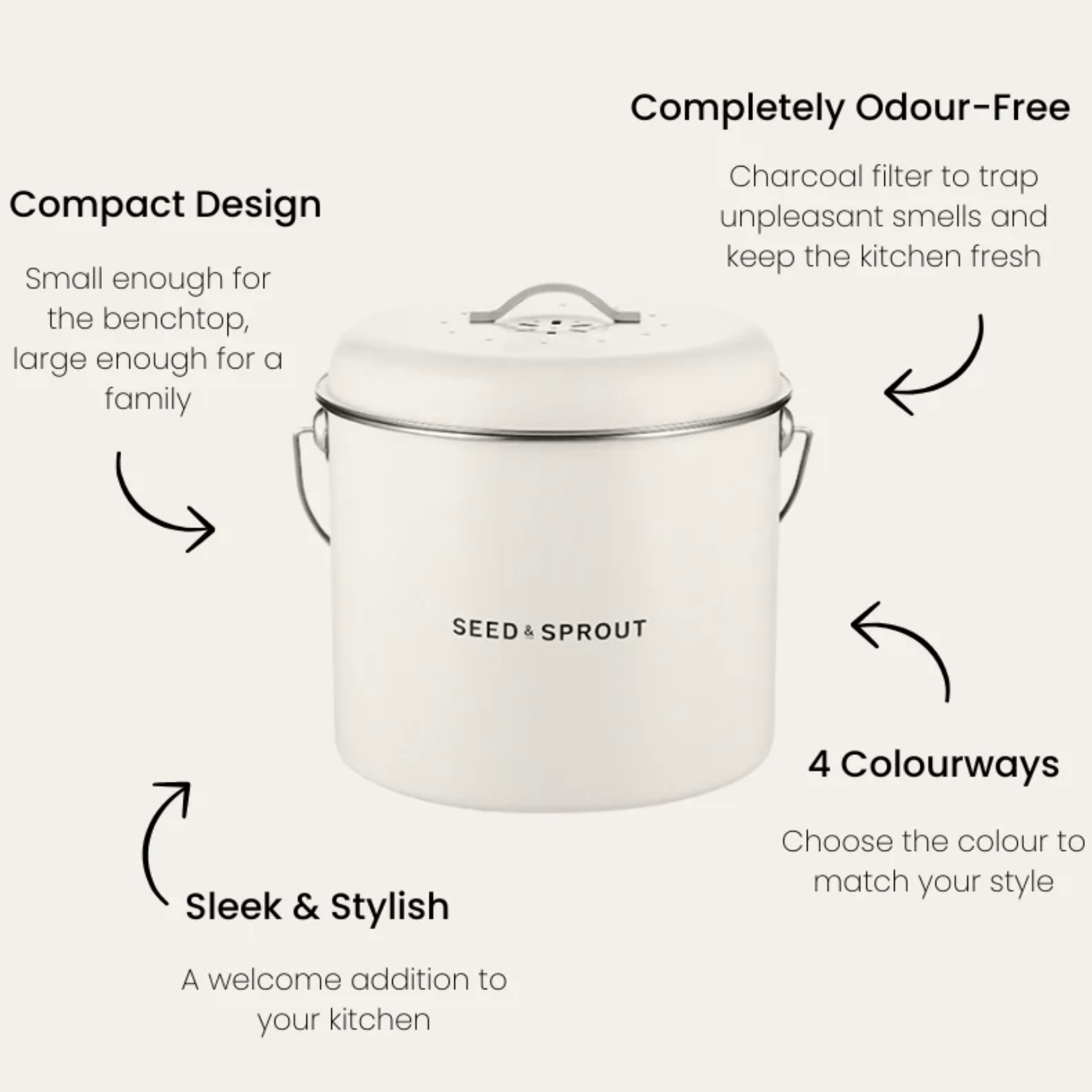 Haven & Space Berry KITCHEN Kitchen Compost Bin | Mushroom