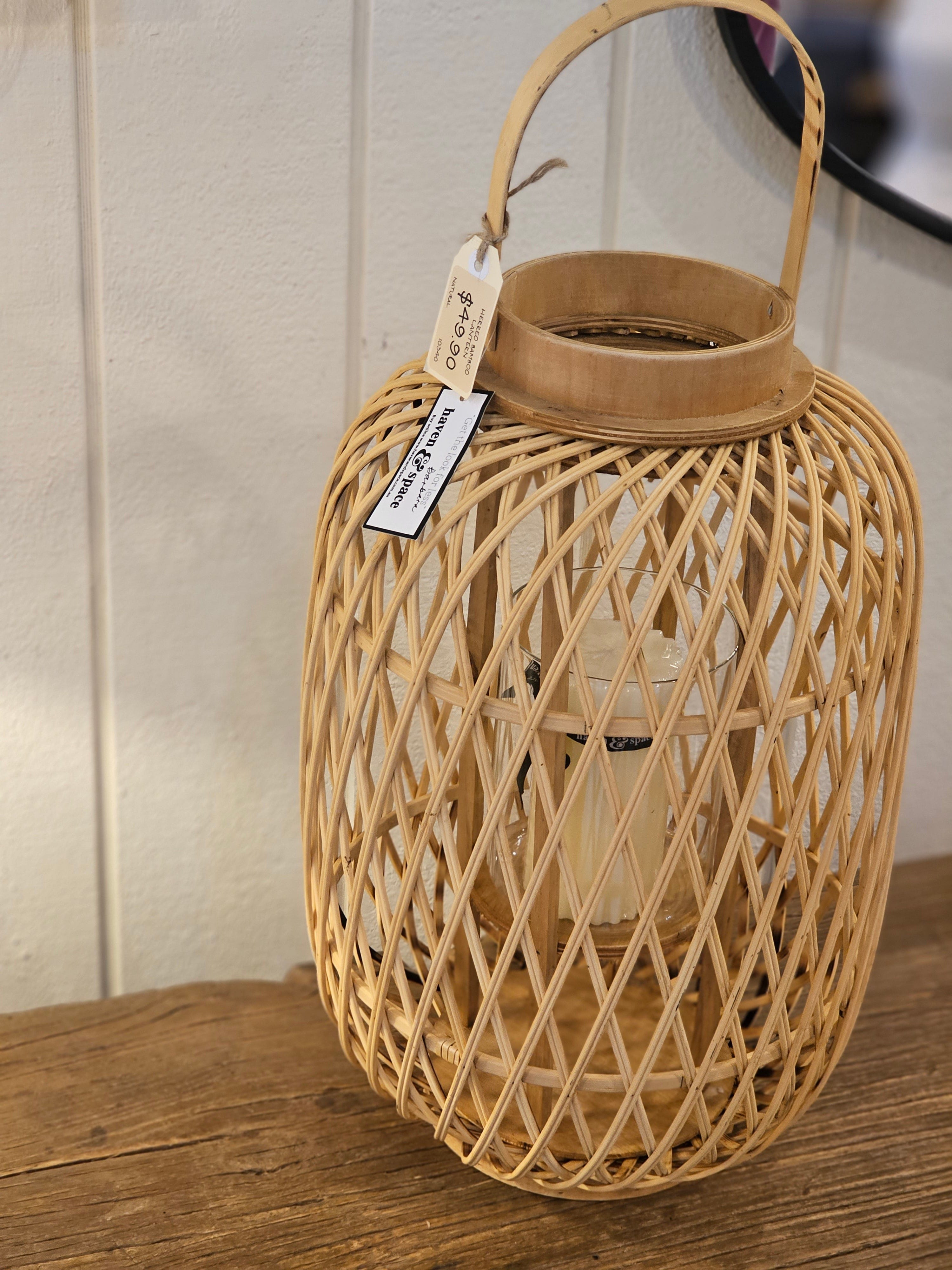Haven & Space Berry LANTERN Natural Herreo Bamboo Lantern