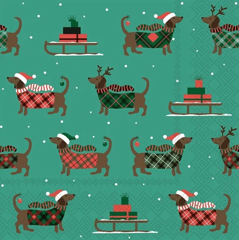 Haven & Space Berry XMAS 20PK Christmas Sausage Dog 3ply Napkins