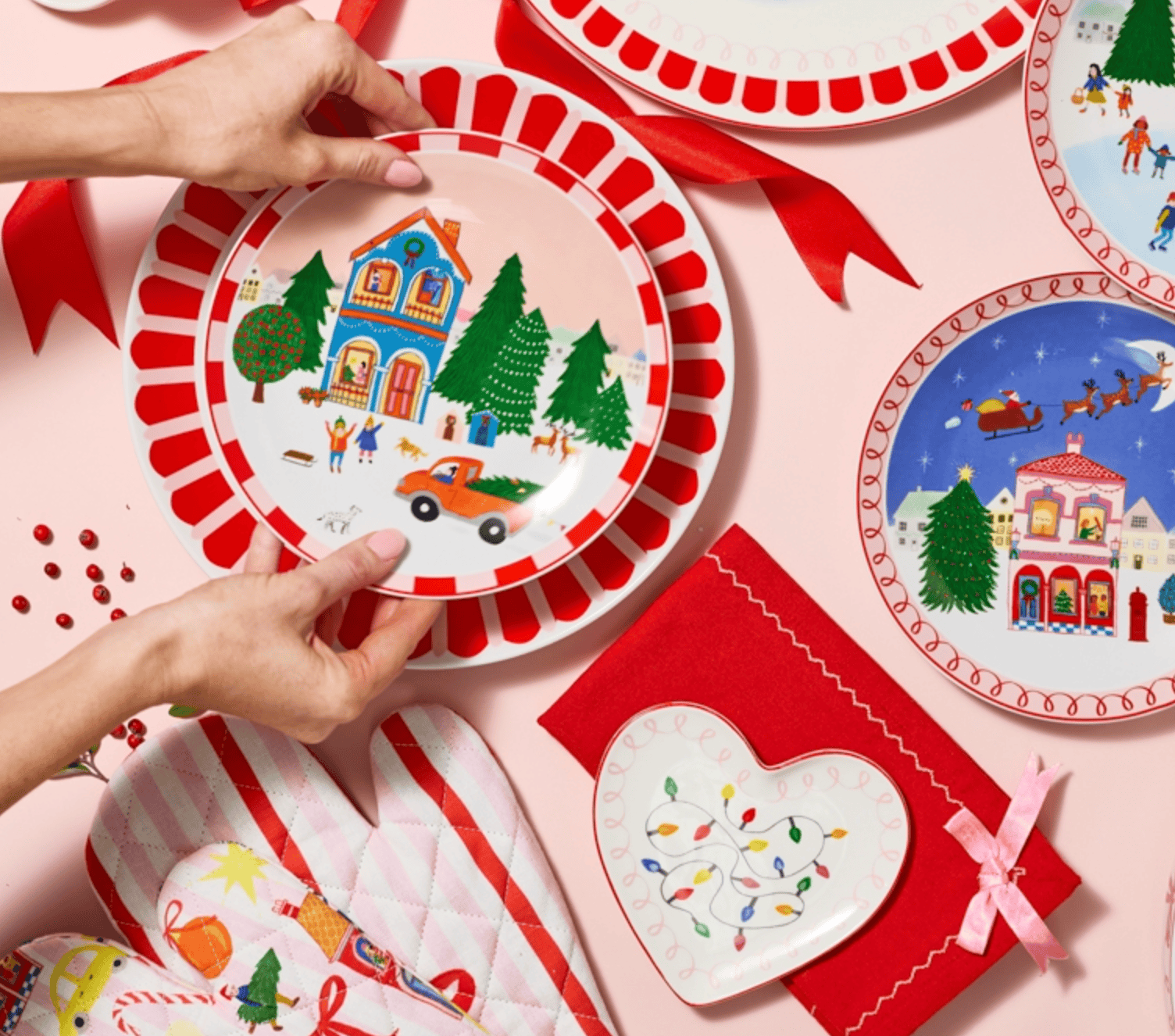 Haven & Space Berry XMAS Night Before Christmas S/4 Fabric Napkin