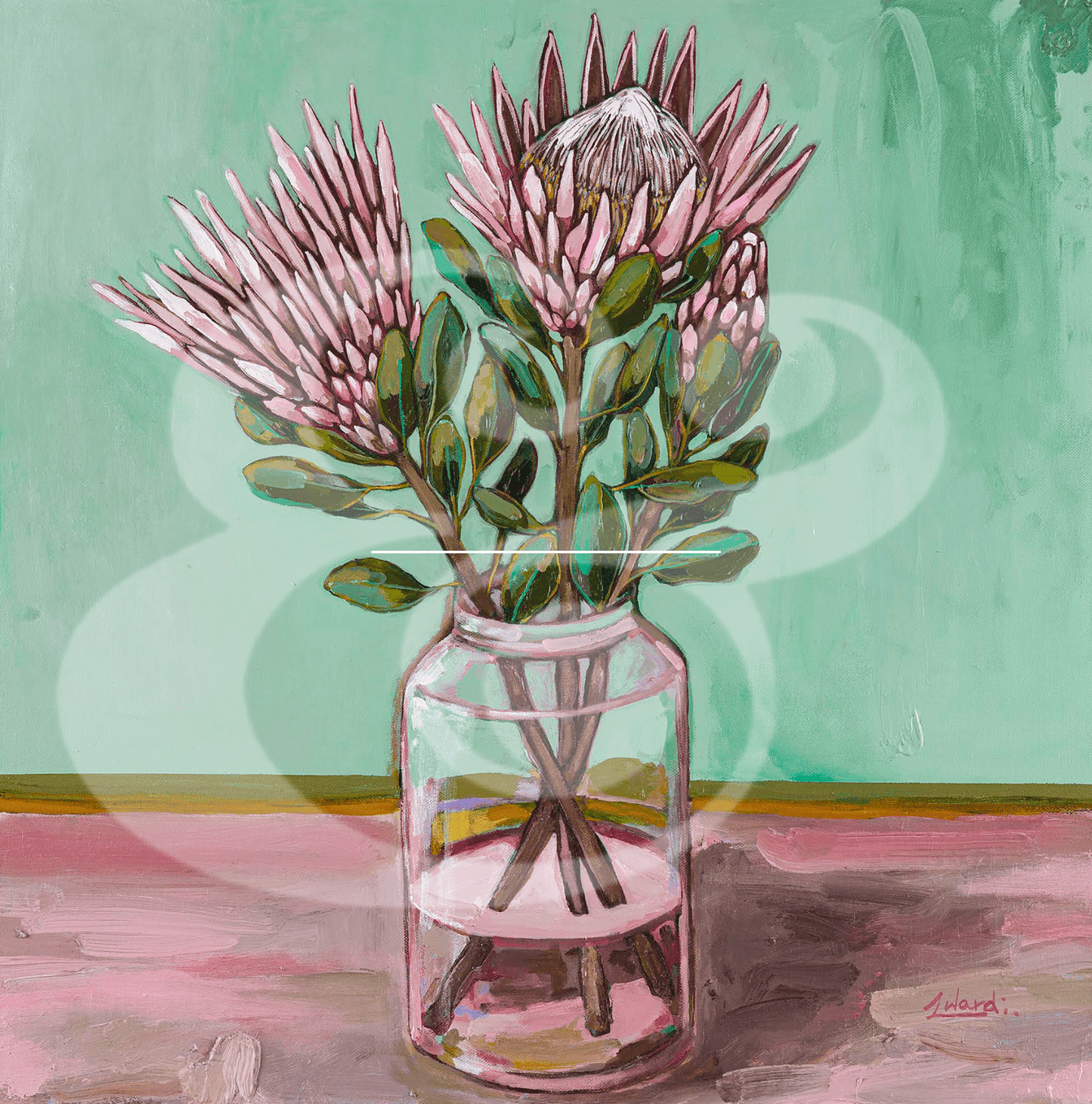 Haven & Space Berry ACCESSORIES 12x12 inches Pastel Proteas - Lauren Ward Artist