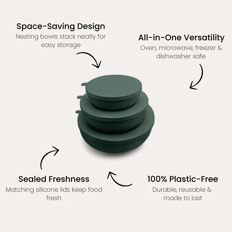 Haven & Space Berry KITCHEN Moss Silicone Nesting Bowl Set of 3