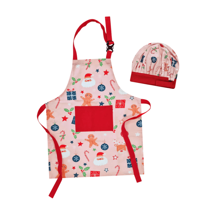 Haven & Space Berry SOFT FURNISHINGS Pink Noelle Kids Christmas Apron and Cap Set