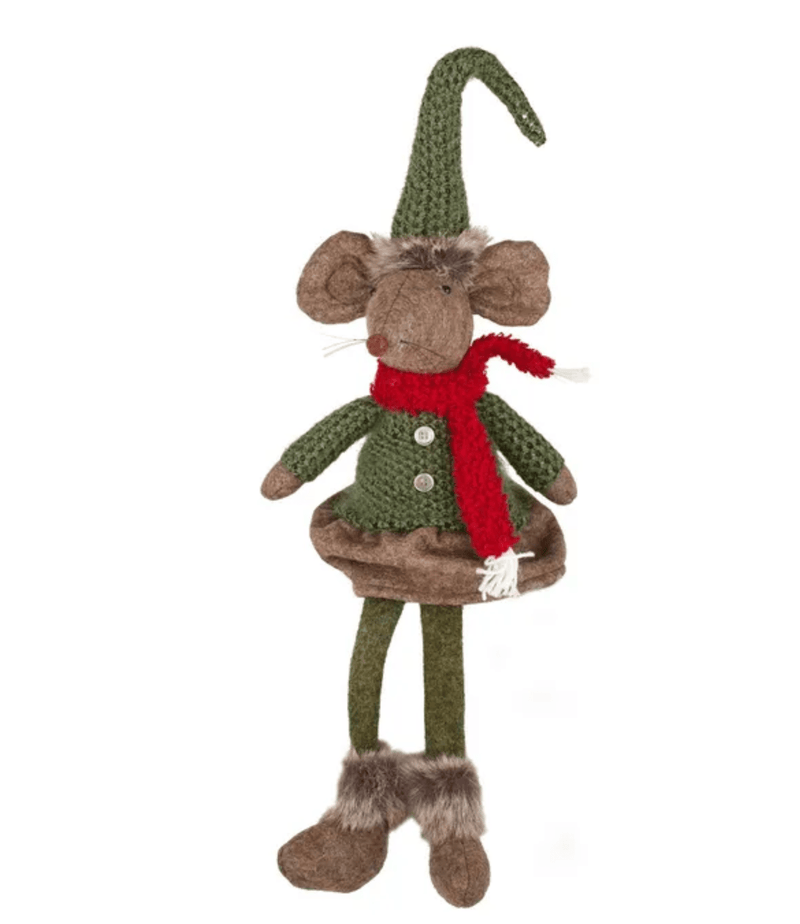 Haven & Space Berry XMAS 72CM Dangly Leg  Christmas Mouse