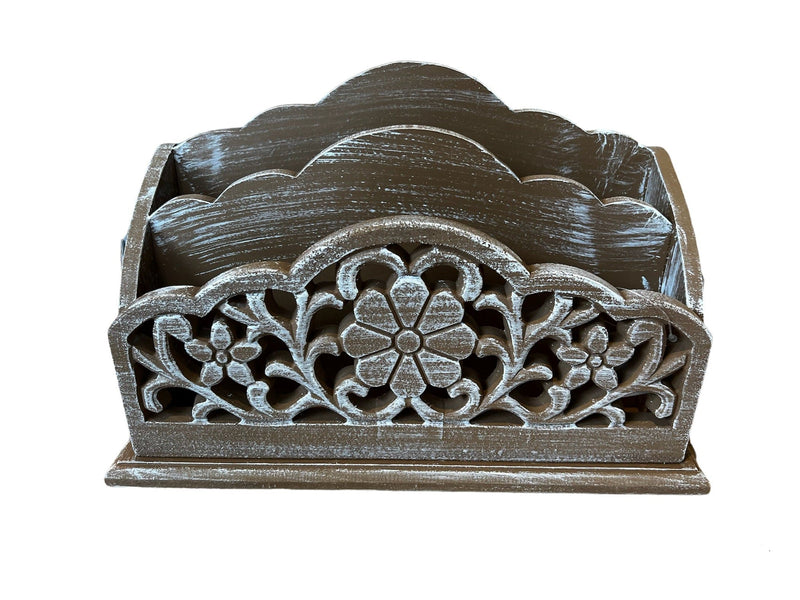 Haven & Space Berry Wood Tray Carved Flower Organiser